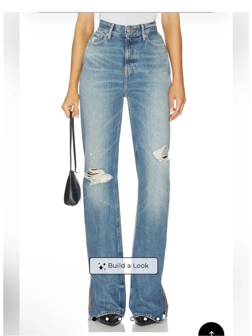 Good American Khloe Jean LONG Light Blue Distressed Straight Leg Jeans - Picture 2 of 5